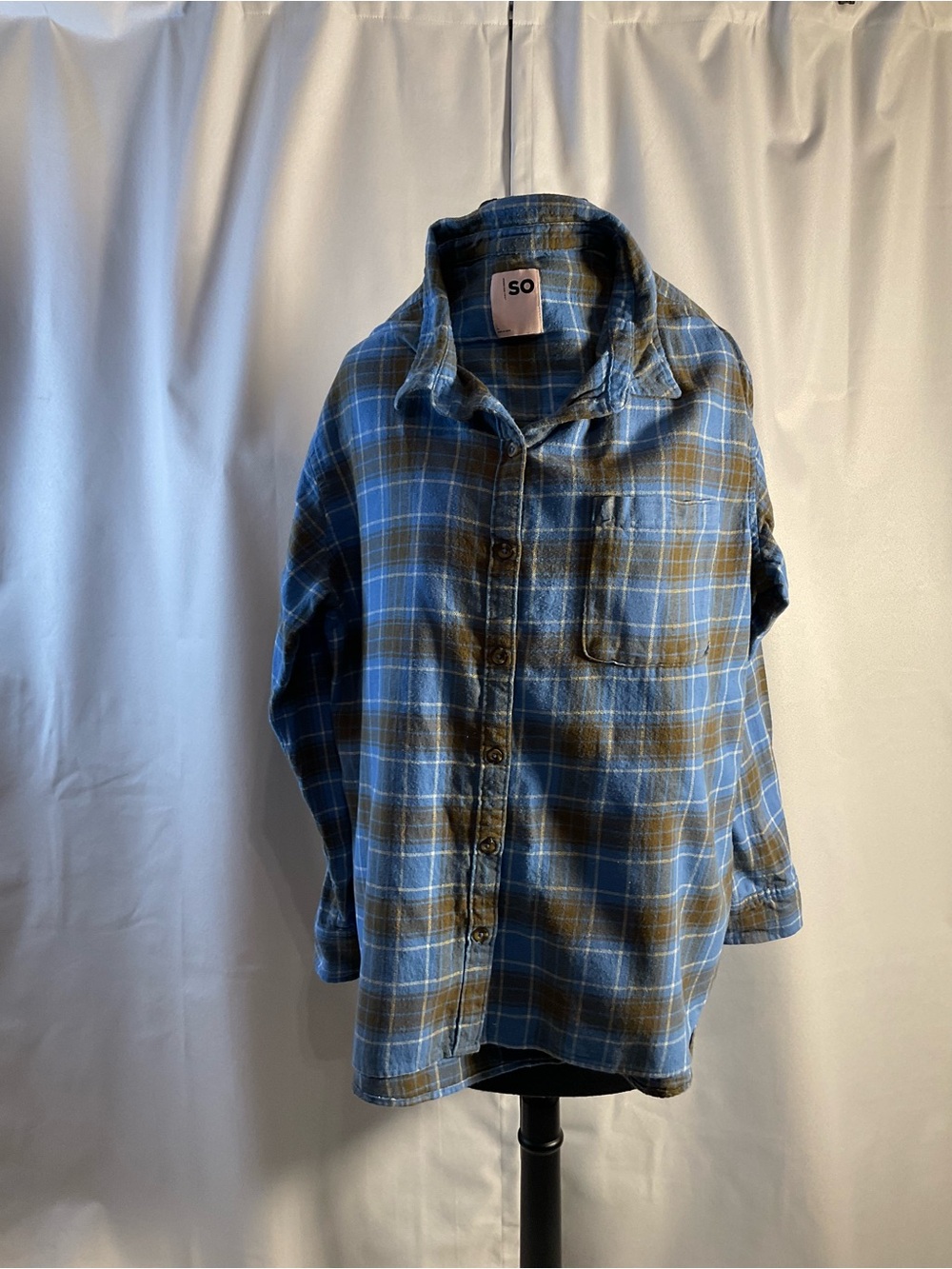 SO Blue & Brown Plaid Casual Button-Down Shirt